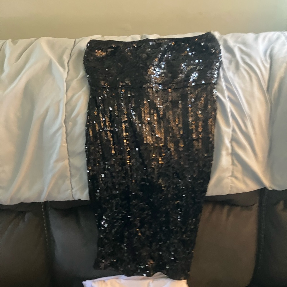Black Sequin Strapless Dress